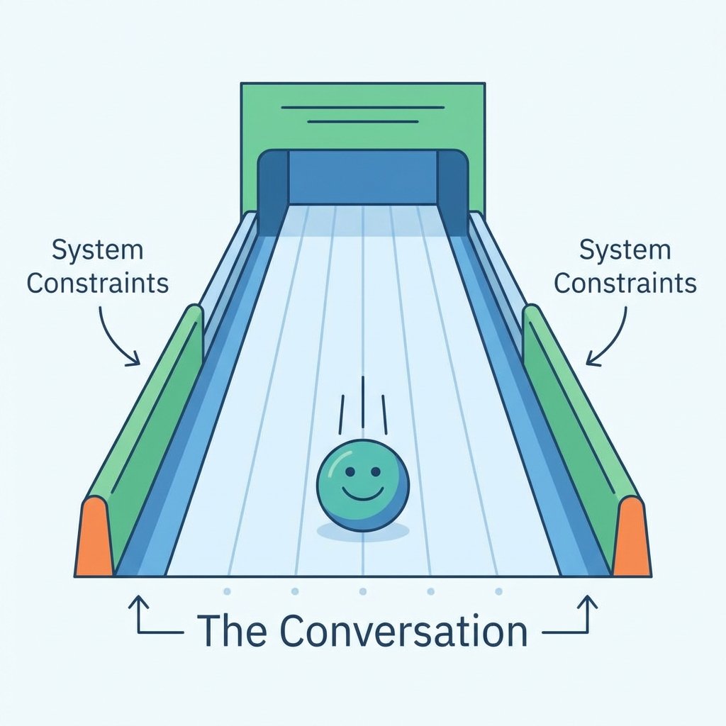 Bowling Alley Analogy: System Constraints act as bumpers to keep the conversation on track.